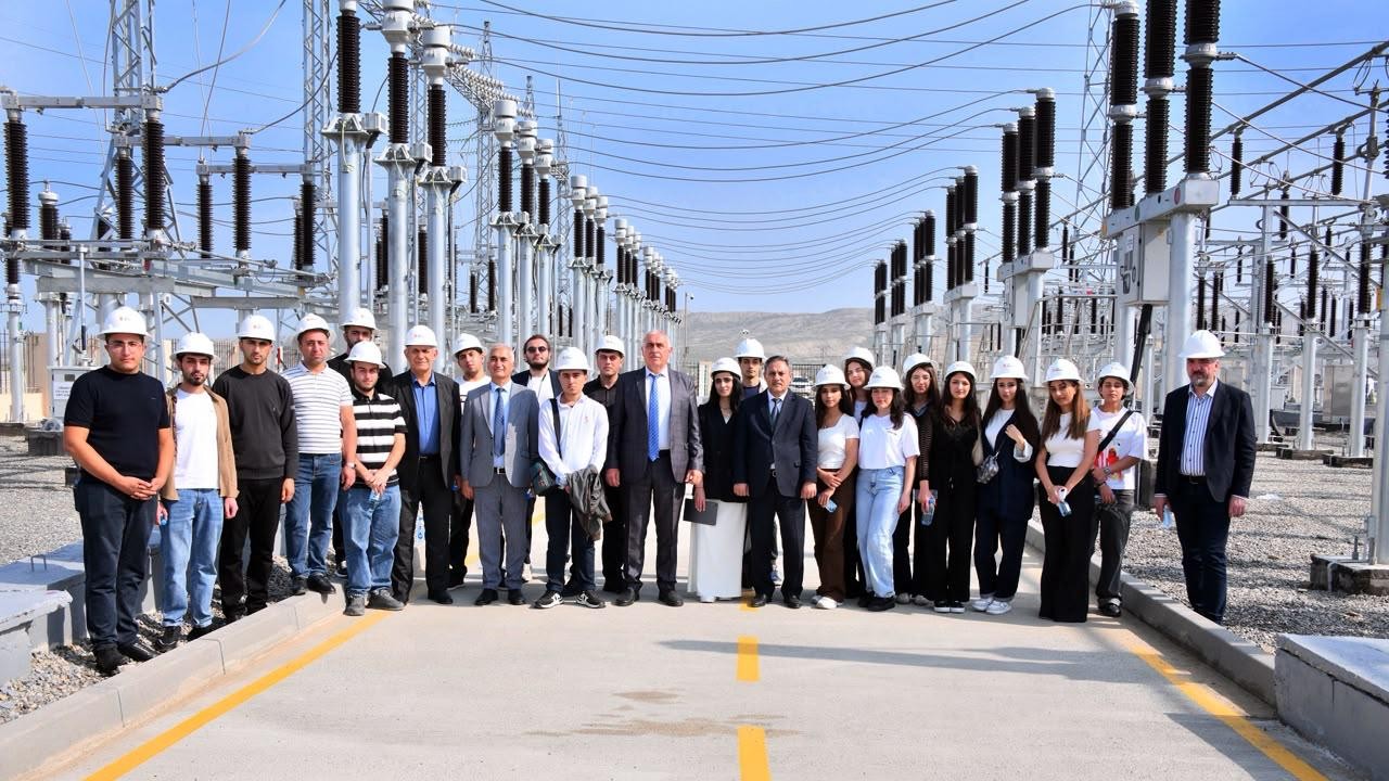 Students participate in an information tour of the Gobustan Solar Power Plant
